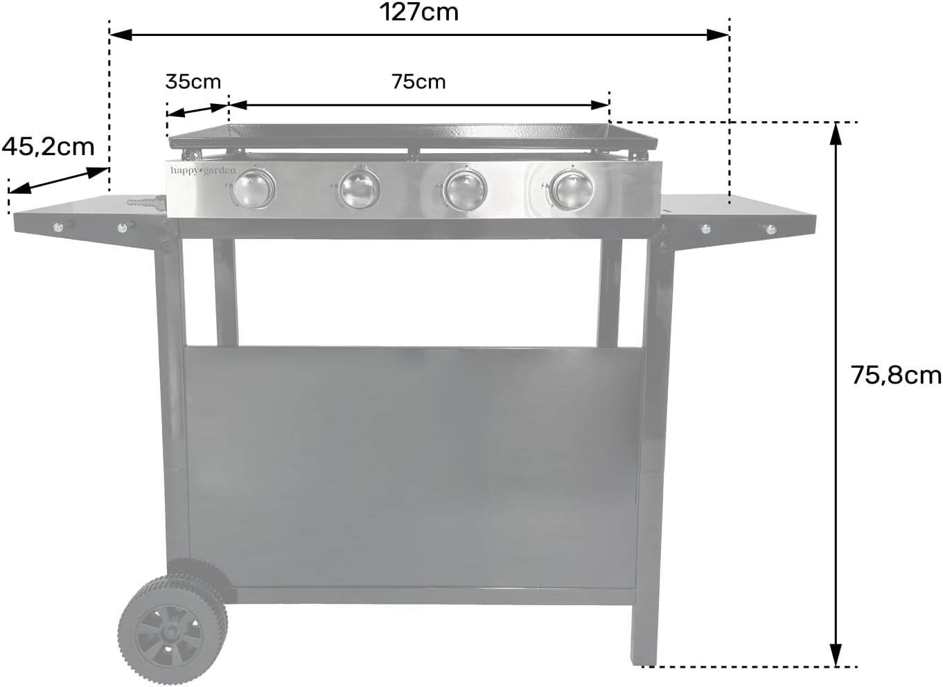 etevert - Plancha Mérida 4 brûleurs avec chariot - gaz - 78x41 cm