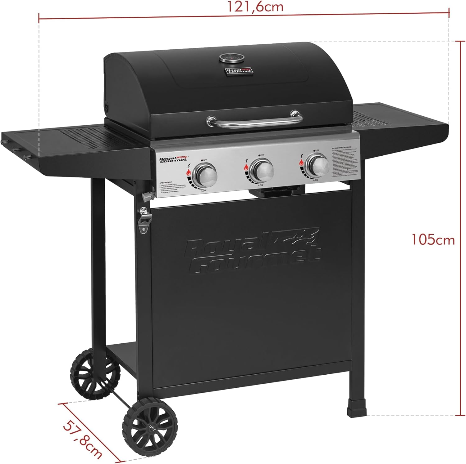 etevert – BBQ Gaz 3 brûleurs – 9kW – chariot, capot, grilles, jardin