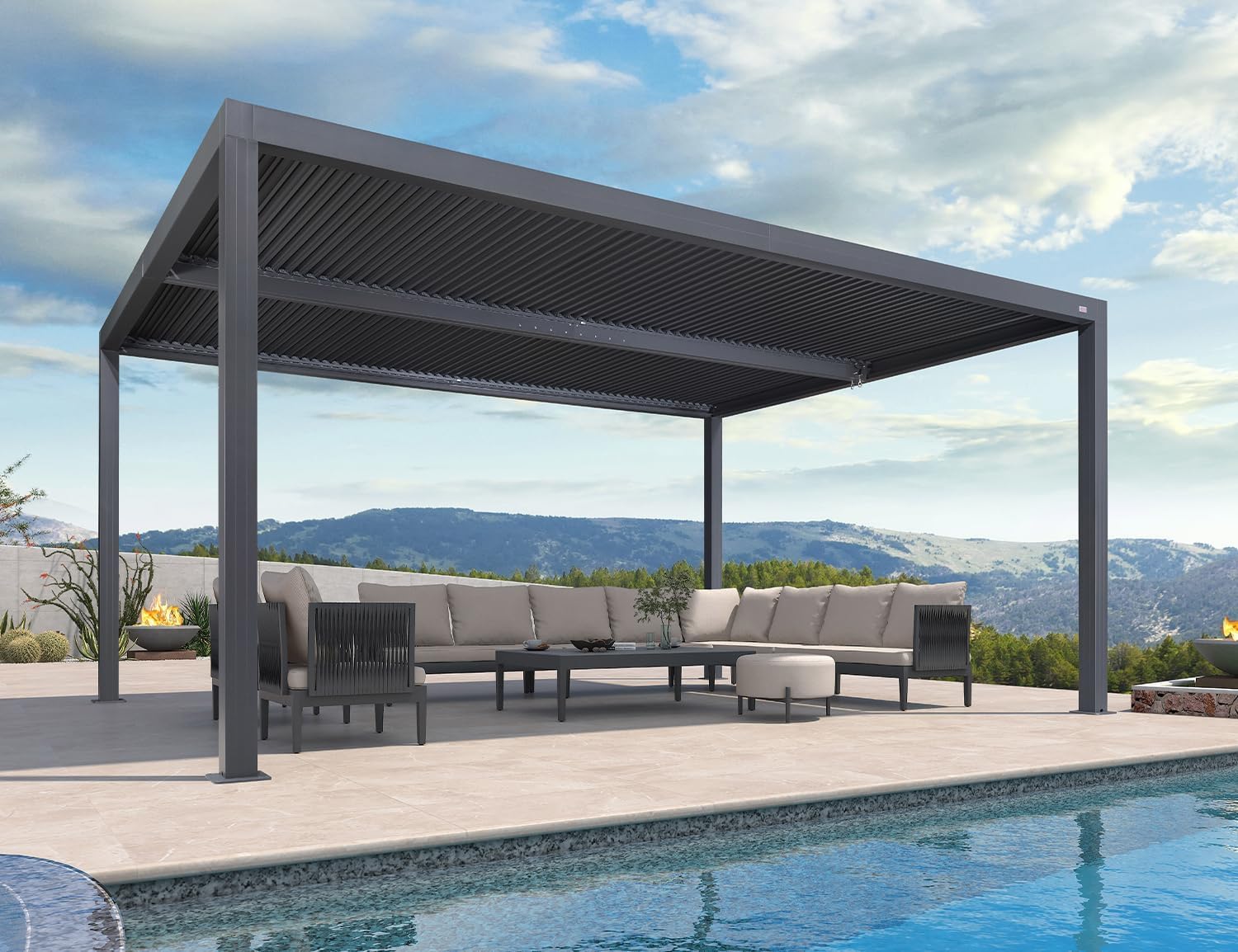etevert - Pergola bioclimatique série aluminium - 4,8x3,68m - lames orientables, surface 17,66m²