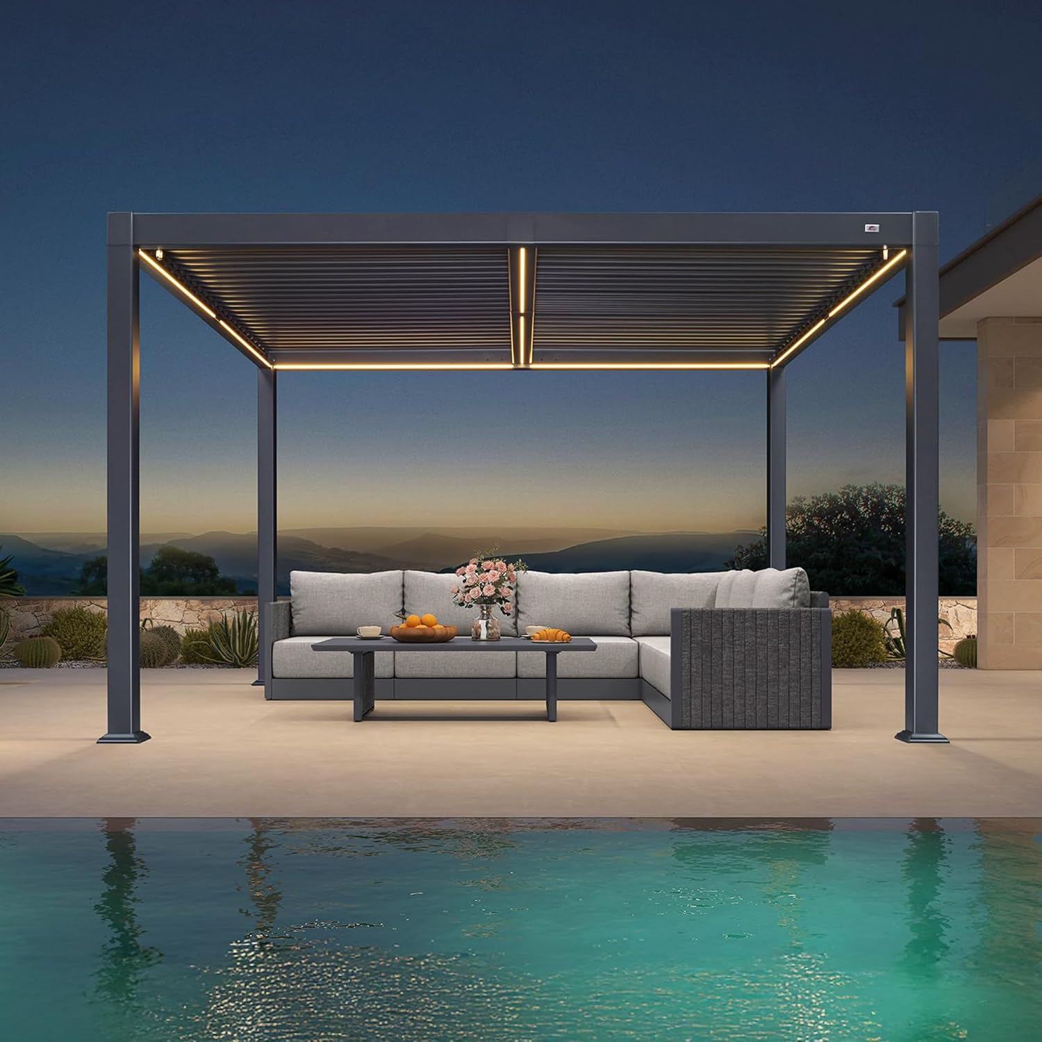 etevert - Pergola bioclimatique - 3 x 3,65 m - aluminium, lames orientables, LED, imperméable