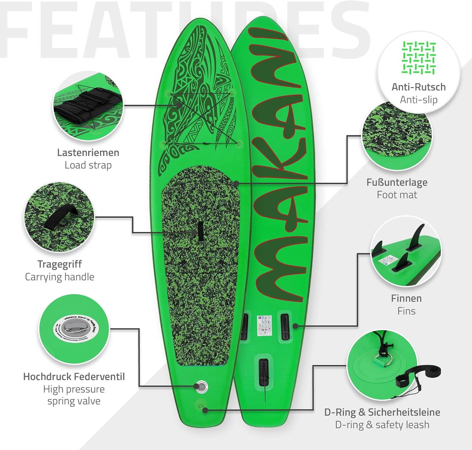 etevert - planche stand up paddle - 305/308/320/380 cm - PVC, jusqu'à 150 kg, 10/15 cm d'épaisseur