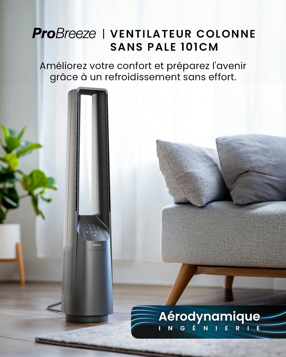 etevert - Ventilateur tour 101 cm, 6 vitesses, oscillant, silencieux