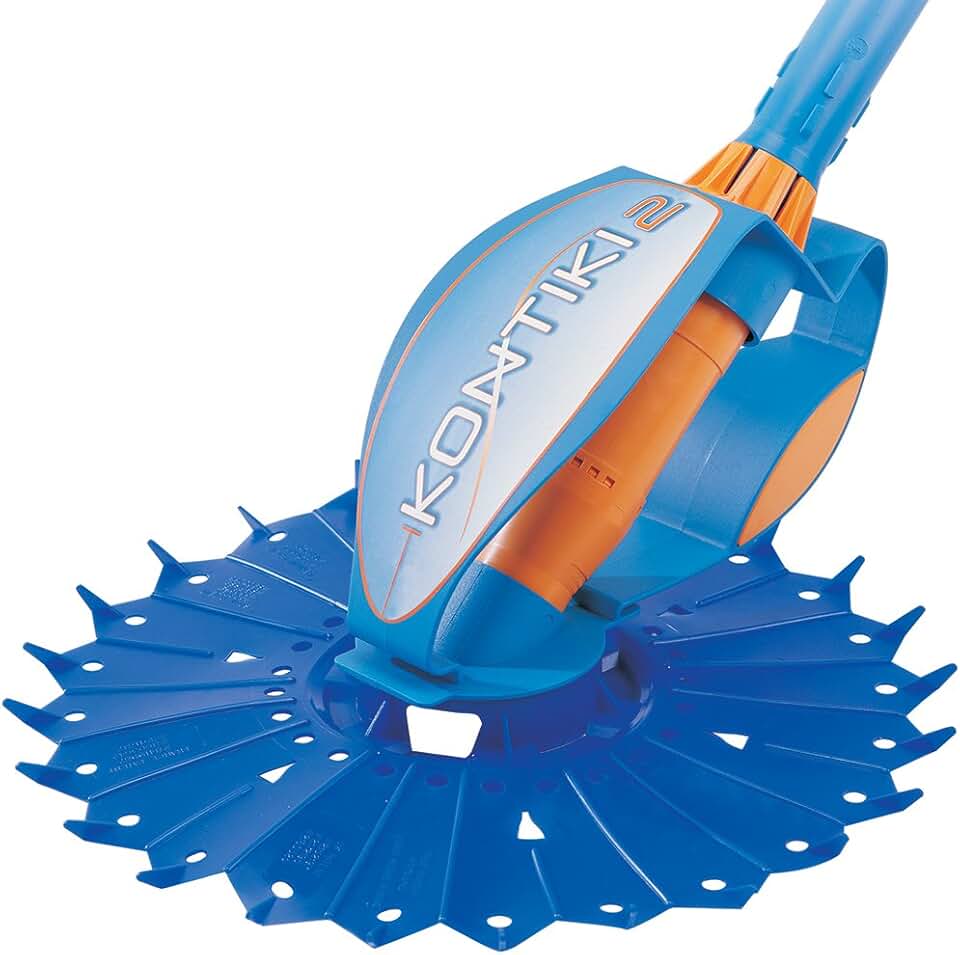 etevert Robot Nettoyeur de Piscine Hydraulique, Fond Seul, pour Piscines 8 x 4 m Maximum, Aspiration à Diaphragme, Kontiki 2, Bleu/Orange, W70478