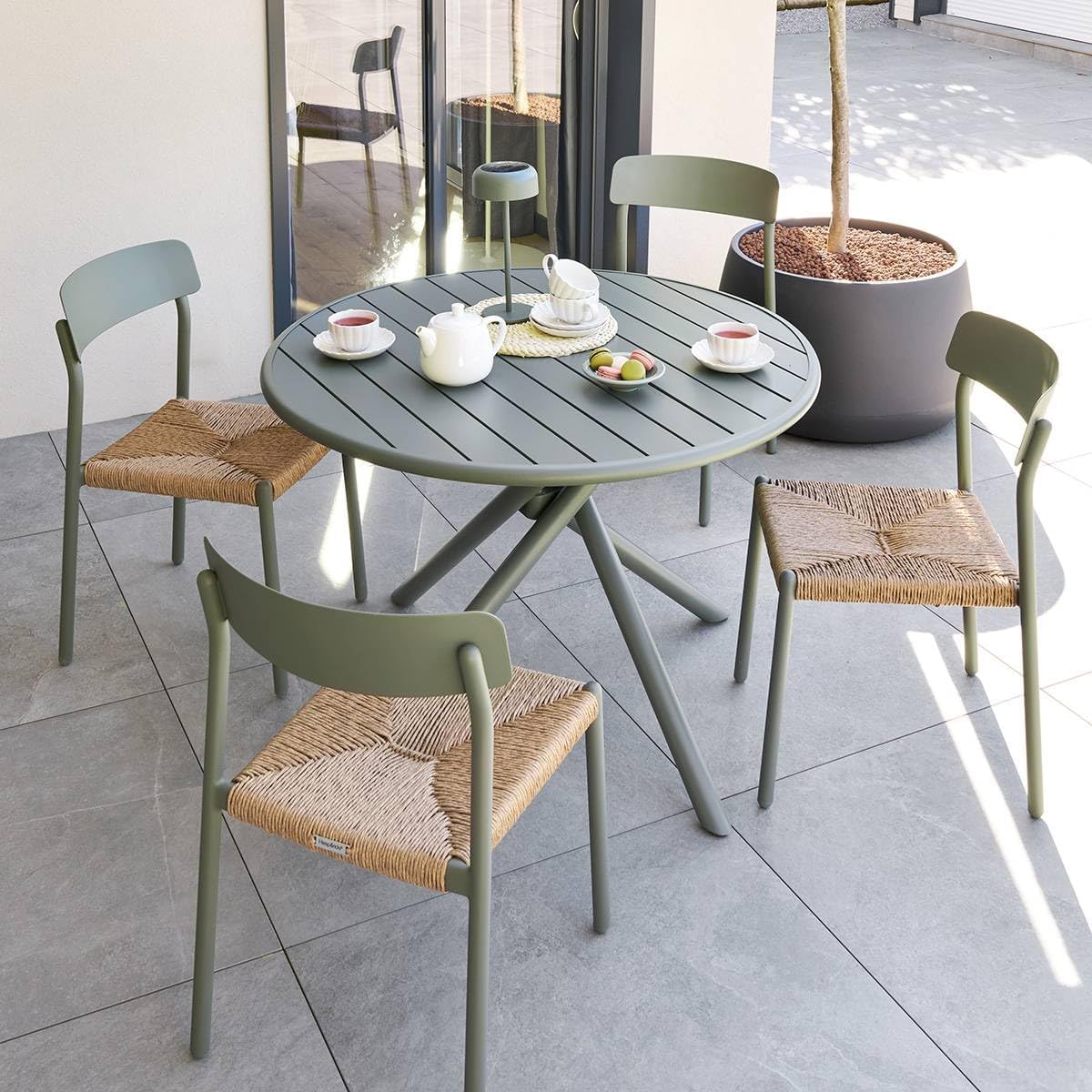 etevert - Nebullia Table Jardin 4 places 105cm Vert Laurier