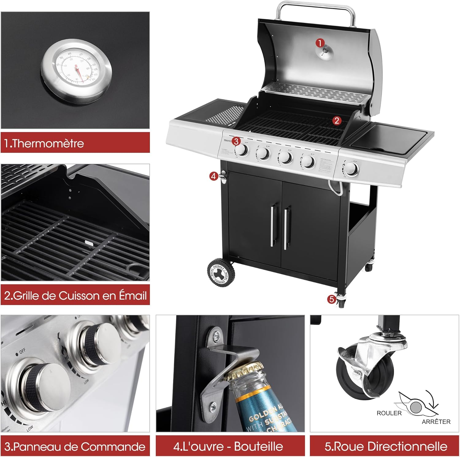 etevert – Barbecue Série 4+1 – 14,5kW, inox, tablettes, 2 portes