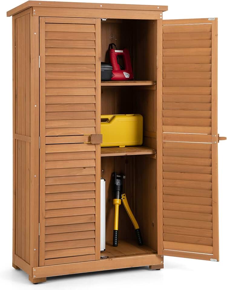 etevert - Abri de jardin 160 cm - Bois, toit asphalte, 2 portes verrouillables, étagères amovibles