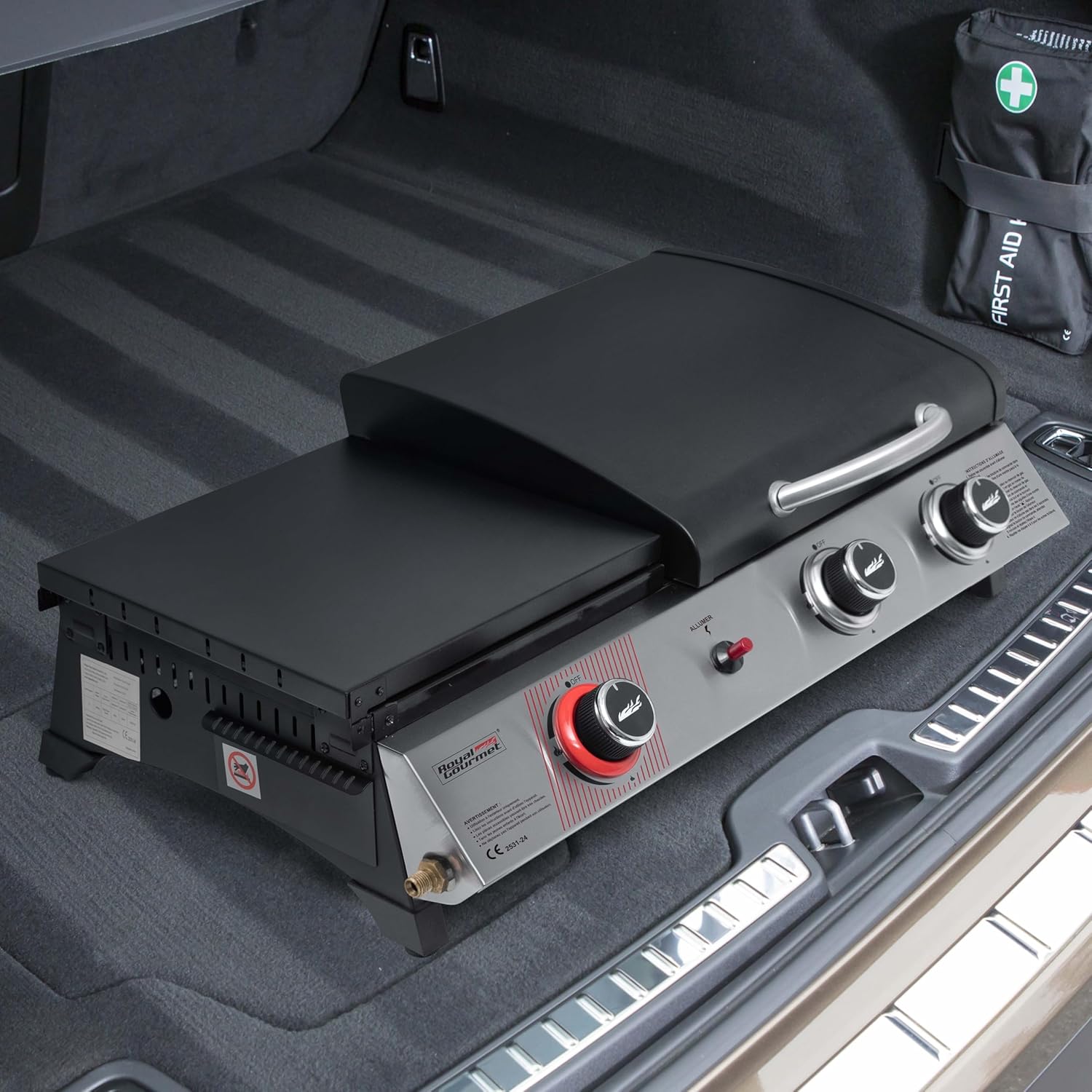 etevert - barbecue gaz 3 brûleurs - 8,5kW - plancha, grille, couvercle multifonction