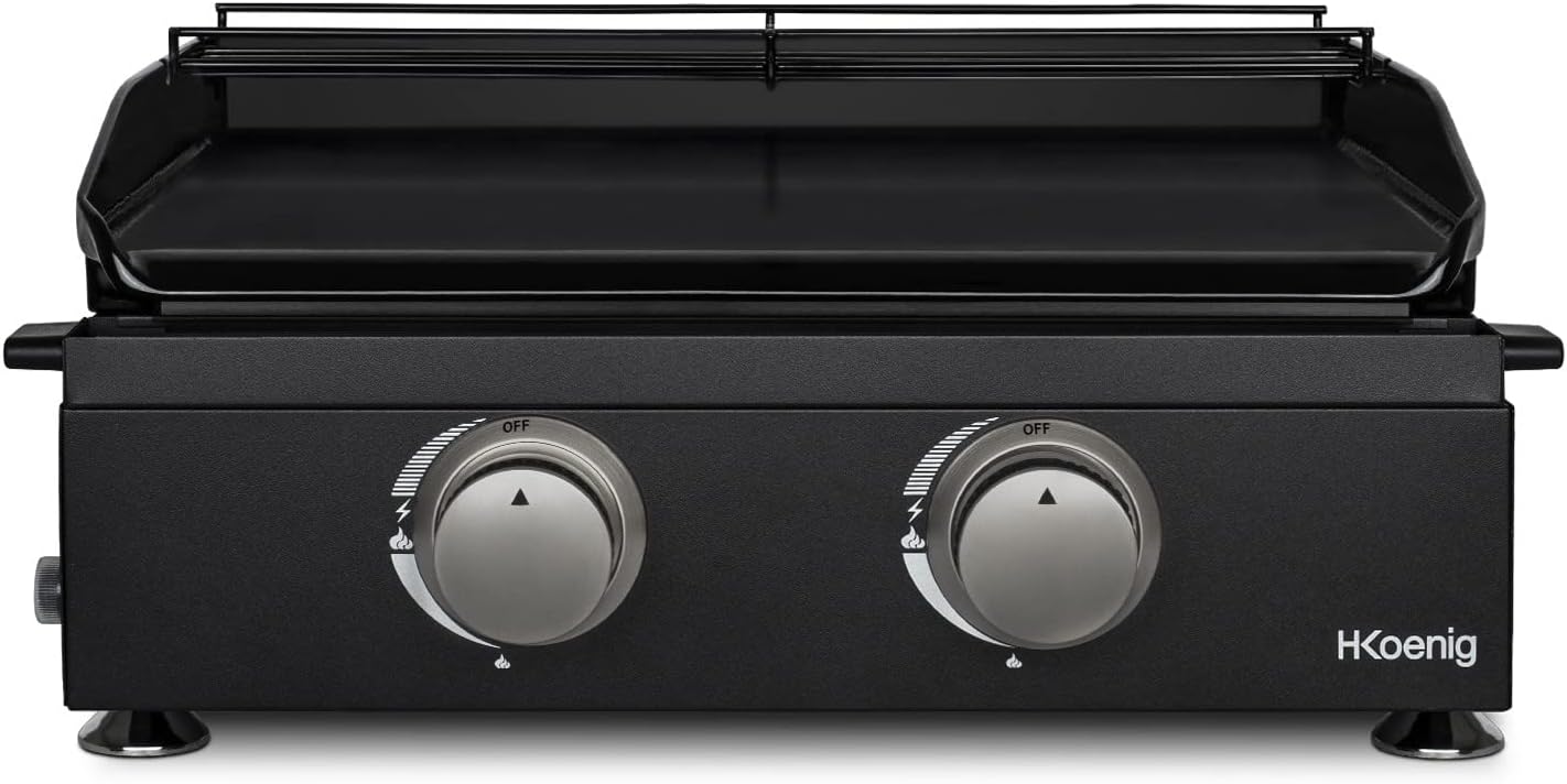 etevert - plancha gaz 2 brûleurs - acier inox, fonte, jusqu'à 350°C - PLX1022