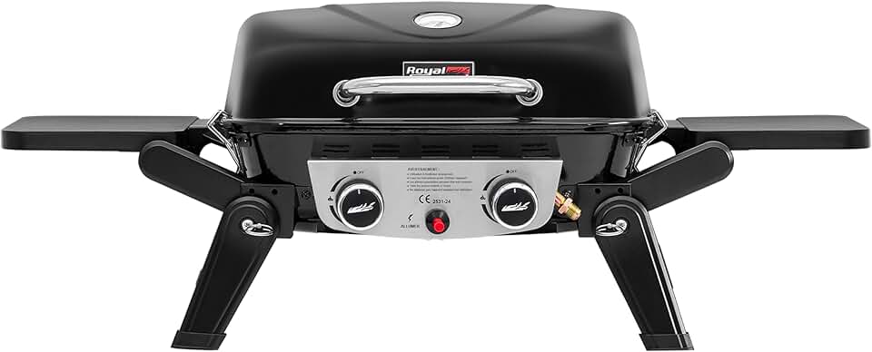 etevert - Barbecue Gaz 2 brûleurs - 48x37 cm - tables pliables, 5kW