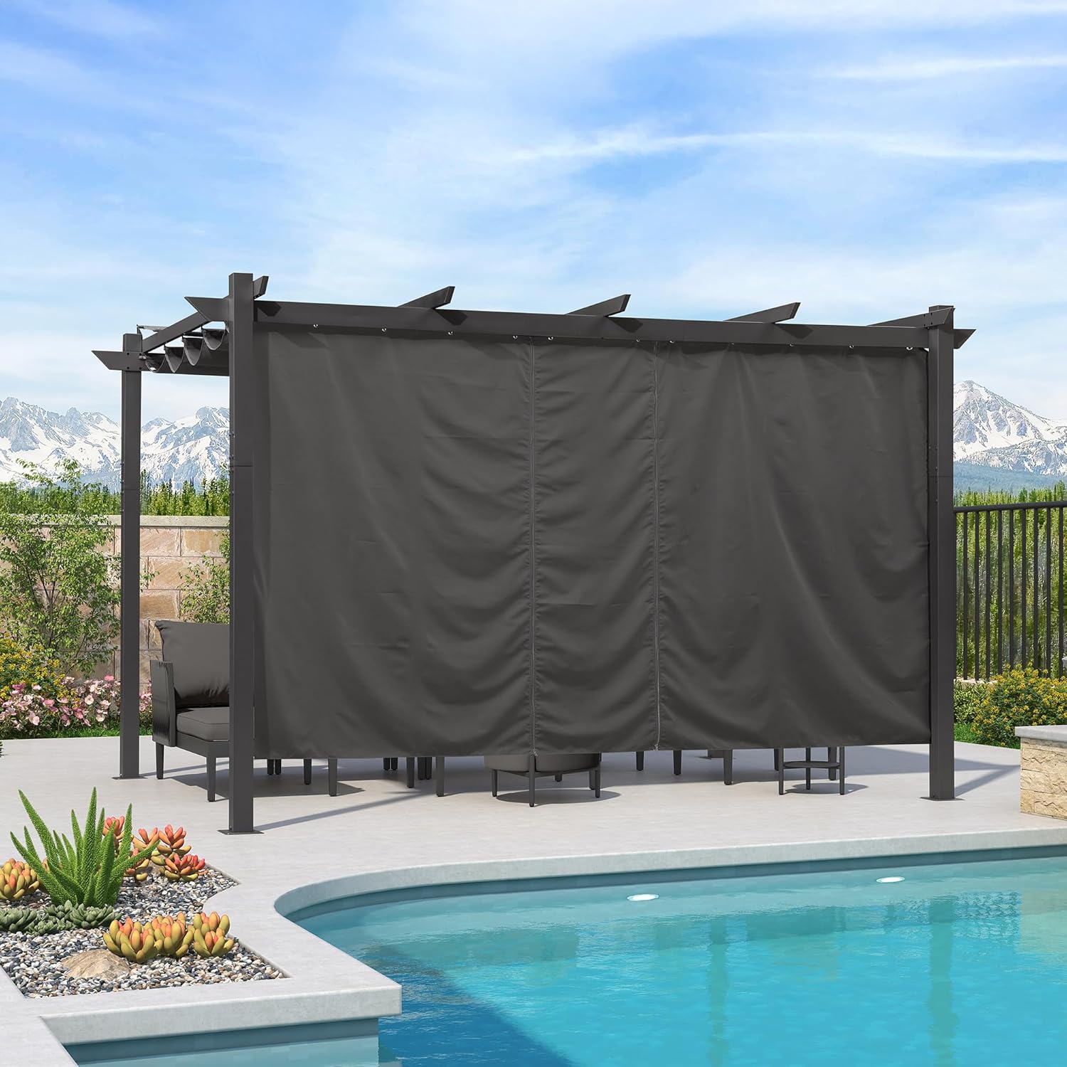 etevert - Pergola Aluminium - 4x3m - Rideau, toit rétractable, imperméable