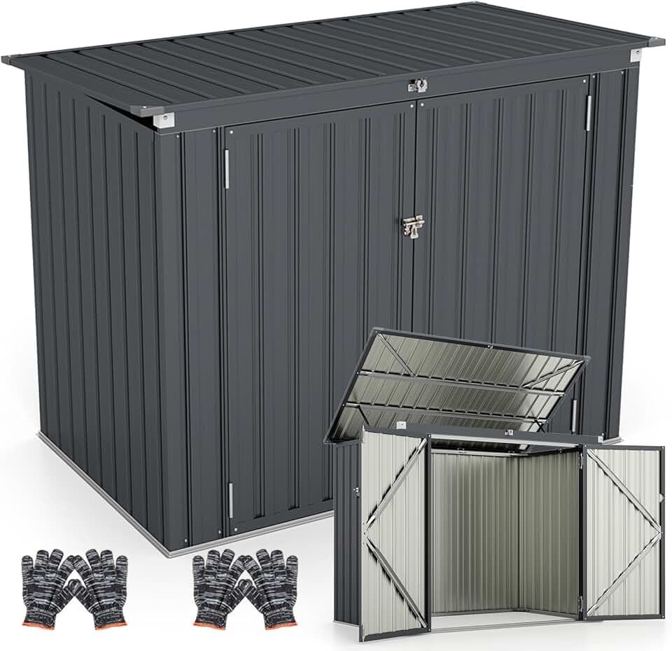 etevert - Abri de jardin métal - 172x100x129 cm - 2 portes, couvercle relevable