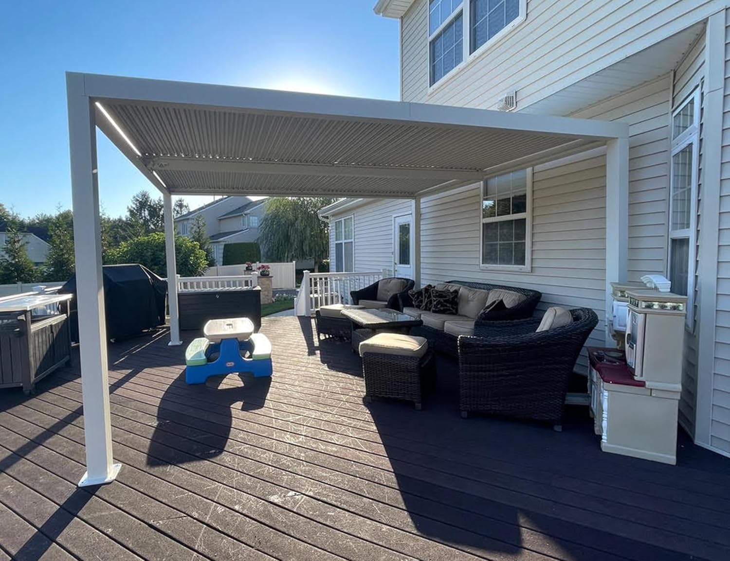 etevert - pergola bioclimatique - 4,6x3,3 m - alu, lames orientables, éclairage intégré