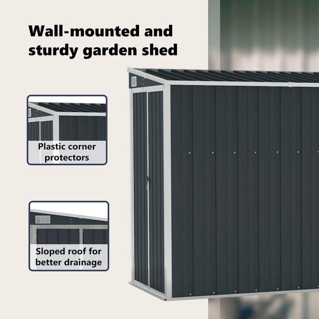 etevert Abri de Jardin Mural Anthracite 118x382x178 cm Acier,Structures extérieures, Cabanes & abris de Jardin,316231