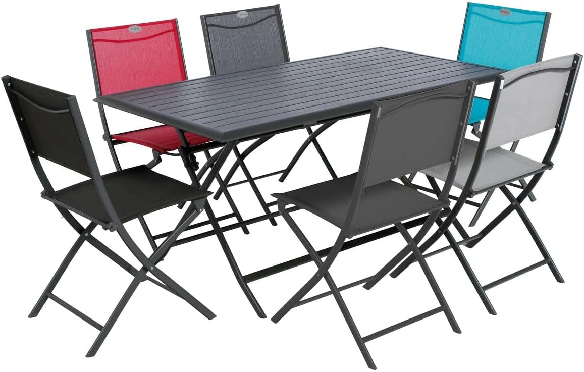 etevert - Azua table de jardin pliante 6 places, aluminium gris