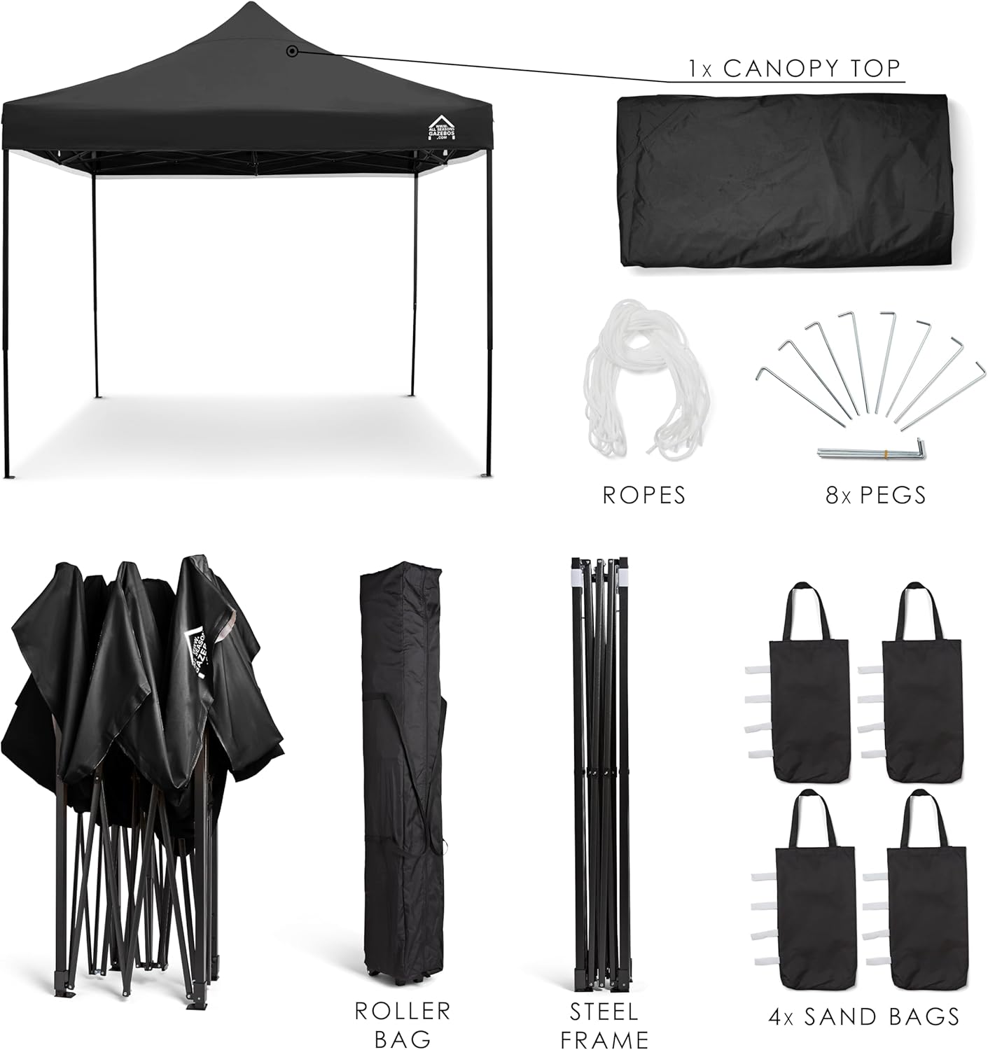 etevert - Tonnelle pliante série standard - 3x3m - robuste, étanche, accessoires inclus