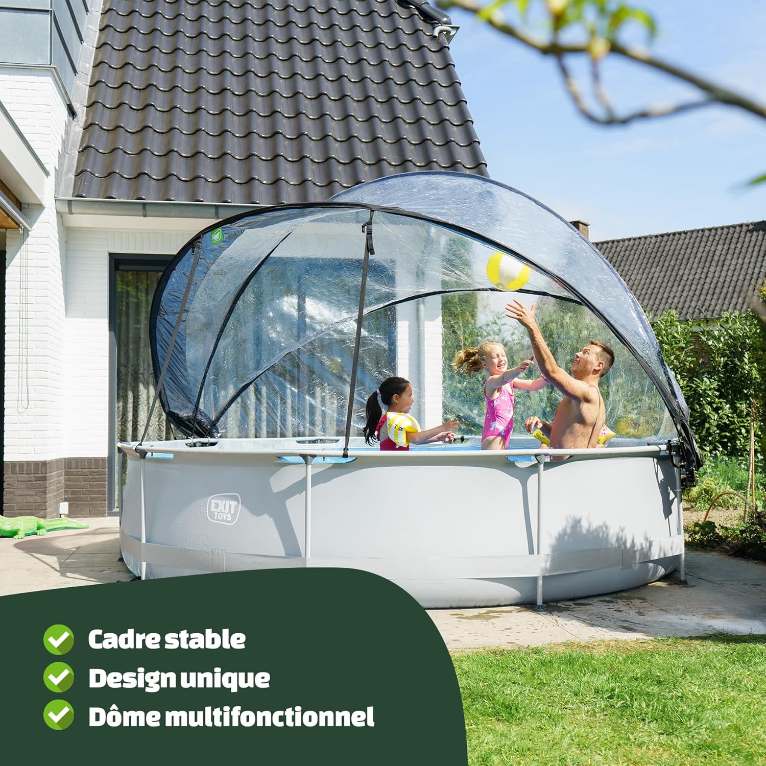 etevert Piscine Tubulaire Soft Grey avec Dôme Multifonctionnel - ø360x76cm - Piscine Hors Sol Ronde avec Pompe Filtrante à Cartouche - Entrée Basse - Pour l'Eau de la Piscine Propre et Chaude - Gris