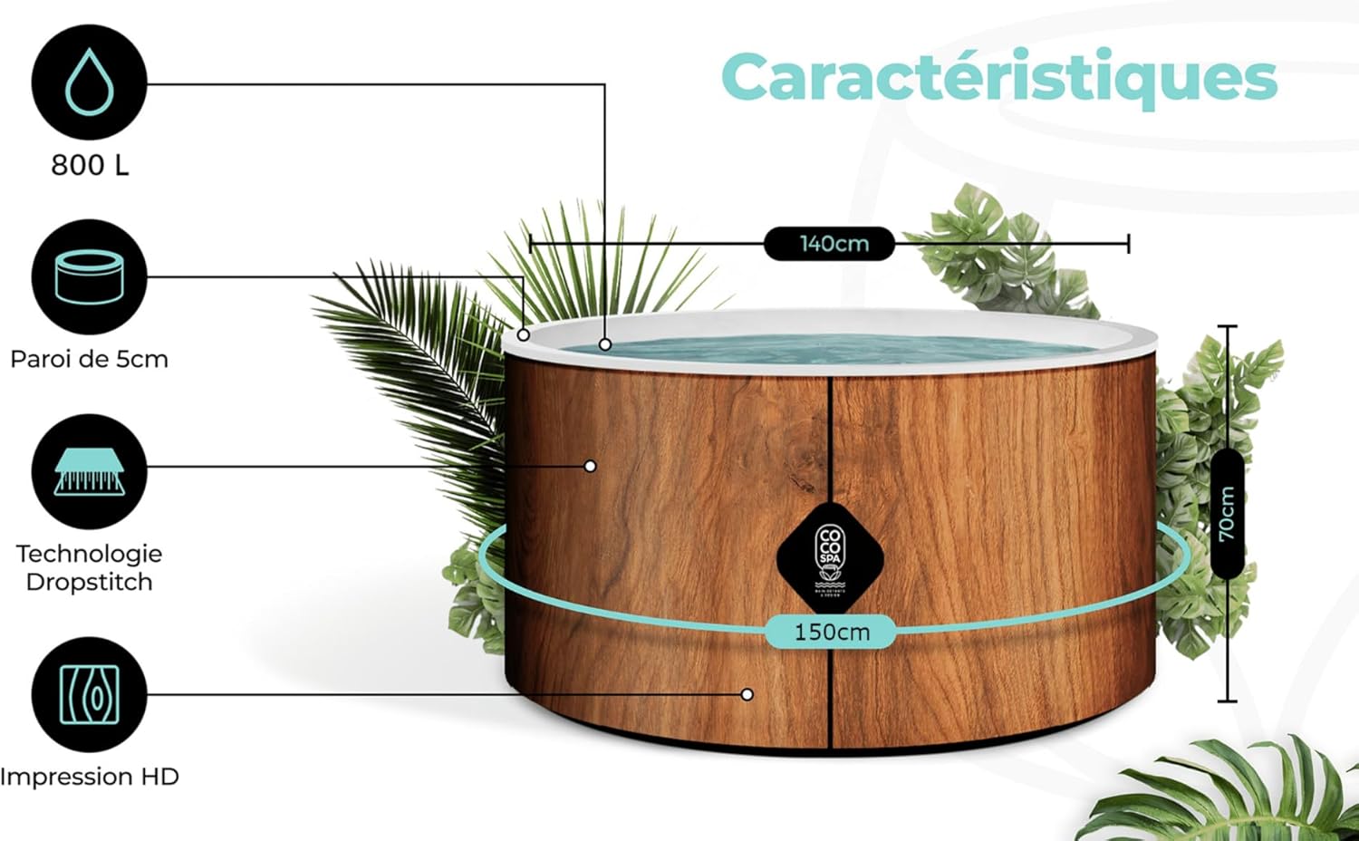 etevert - Spa Gonflable 150 cm - 800 L - 140 jets - 2240 W