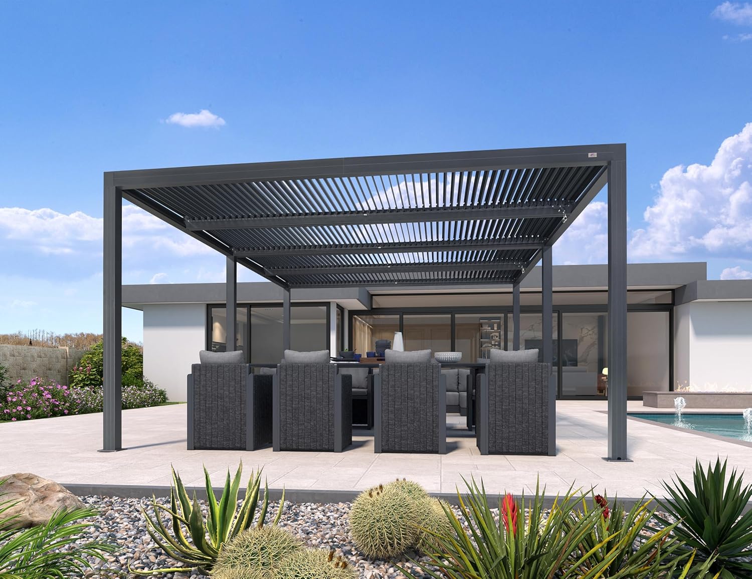 etevert - pergola bioclimatique - 6x4,24m aluminium, lames indépendantes