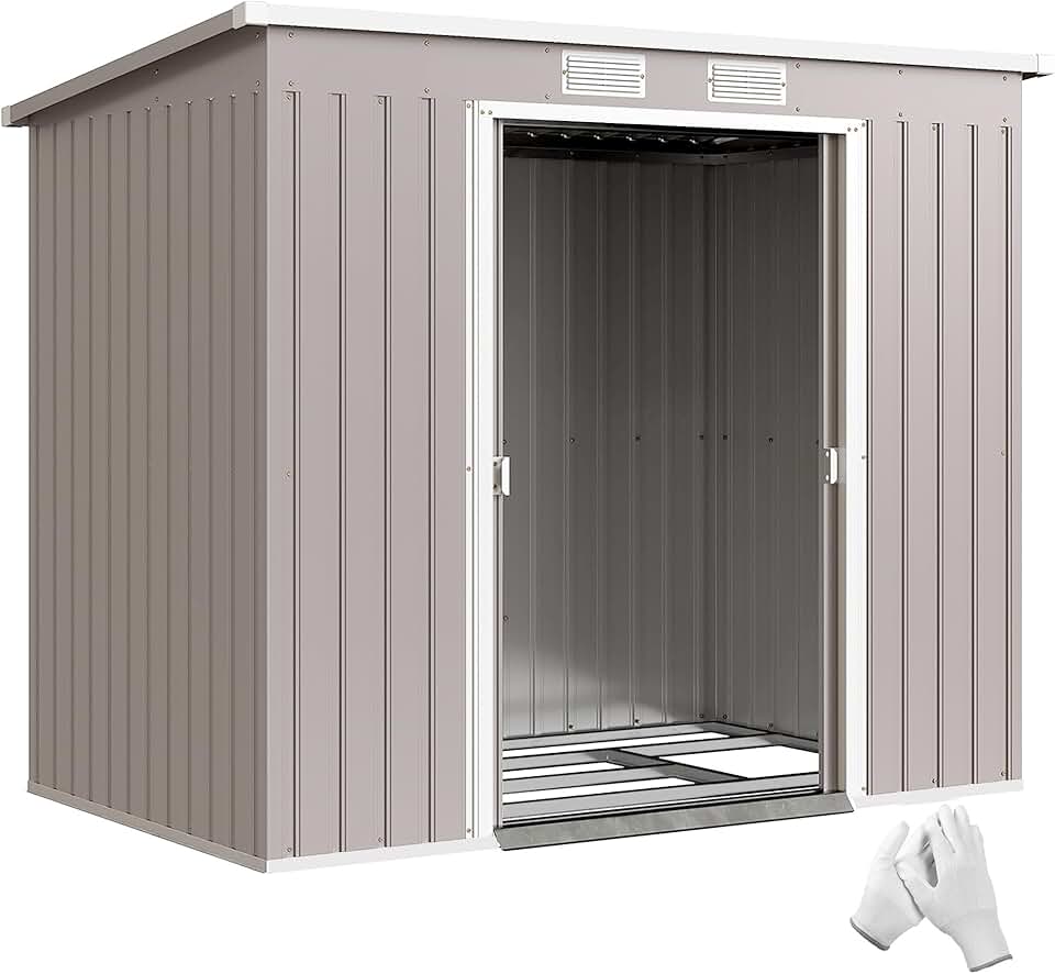 etevert - abri de jardin métal toit appentis - 213x130x172cm - double porte, ventilation, cadre sol, verrouillable