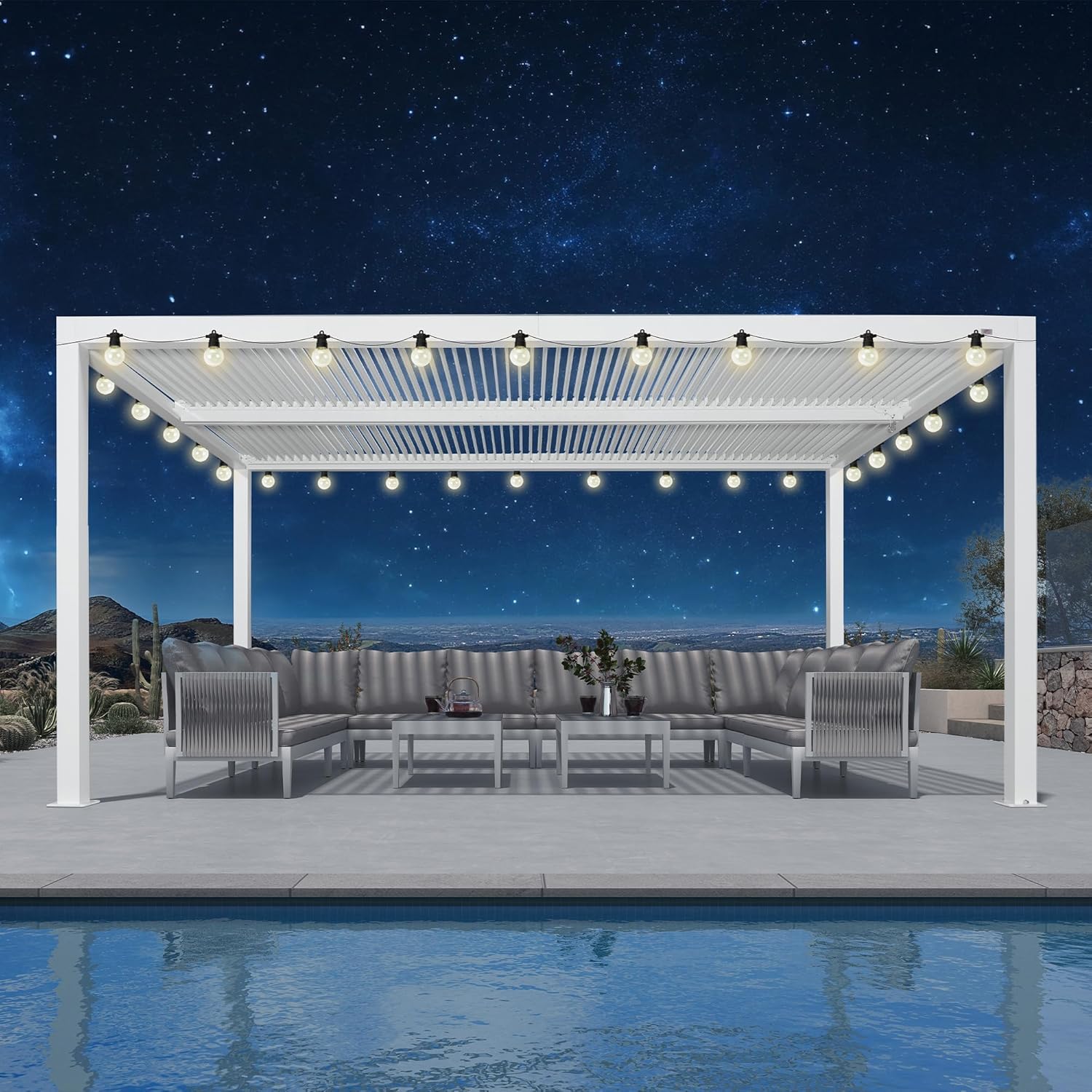 etevert - pergola bioclimatique - 4,6x3,3 m - alu, lames orientables, éclairage intégré