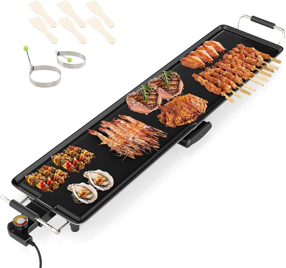 etevert - plancha électrique XXL - 94x25cm - 1800W, thermostat réglable, grande capacité 8 personnes