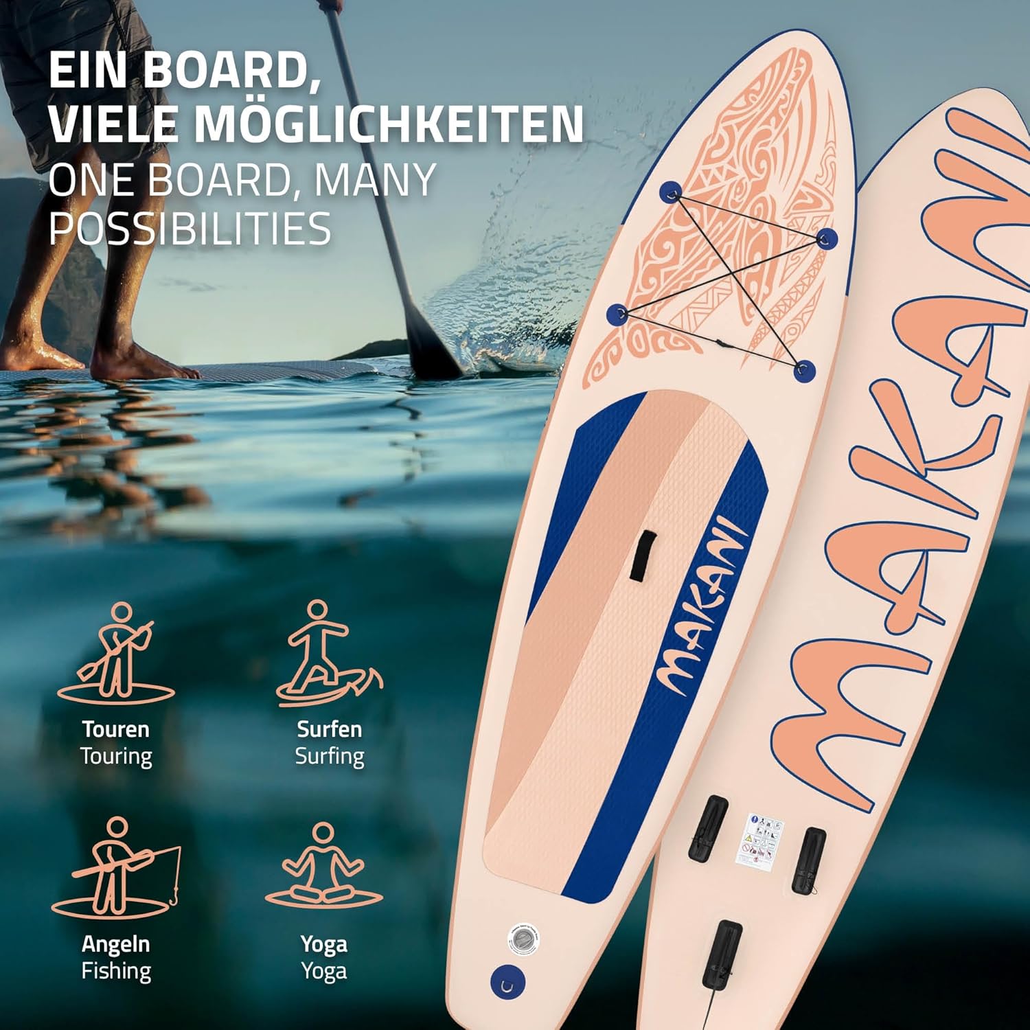etevert Stand Up Surf Paddle Board Gonflable 305/308/320/380 cm | PVC | jusqu'à 120/150 kg | Épaisseur 10/15 cm | Planche de Surf Pagaie Sac de Transport Pompe à Air | Diverses Couleurs Modèles