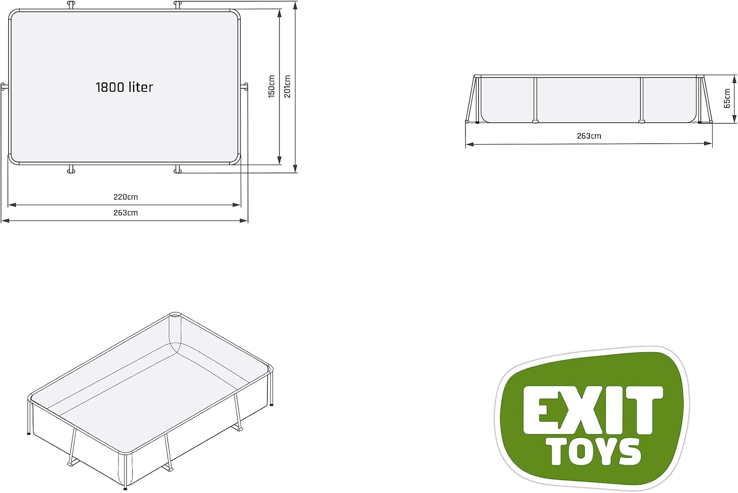 etevert Piscine Tubulaire Stone - 220x150x65cm - Piscine Hors Sol Rectangulaire avec Pompe Filtrante à Cartouche - Entrée Basse - Idéal pour Les Jeunes Enfants - Cadre Stable - Design Unique - Gris