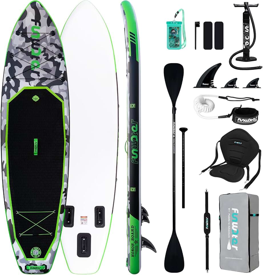 etevert Planche de stand up paddle gonflable de 330 cm - Kit complet avec pagaie, sac à dos, étui pour téléphone portable, 3 palmes, pompe, siège et bandoulière - Planche de SUP pour débutants et