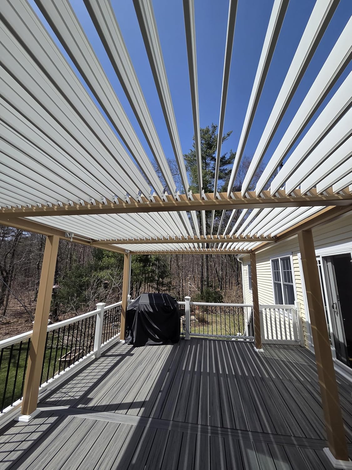 etevert - Pergola Bioclimatique bois effet alu - 3,5x6,35m - lames orientables, imperméable, extérieur