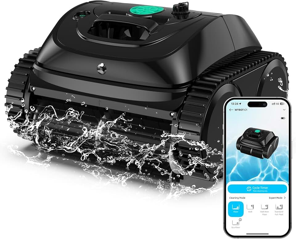 etevert C1 Robot Piscine Fond et Parois 150 Min Aspirateur Piscine avec Planification Intelligente des itinéraires, Nettoyage entièrement Automatique du Sol, 150m² Nettoyage Rapide(Vert Noir) Certifié ClimatePartner