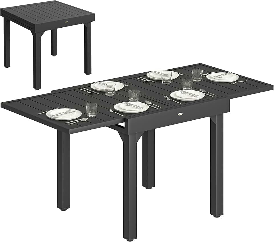 etevert - table extensible aluminium/acier - 160/80x80x75 cm - noire