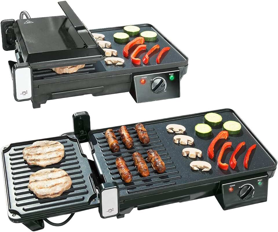 etevert - grille-plancha 2 en 1 2000W - table - cuisson rapide