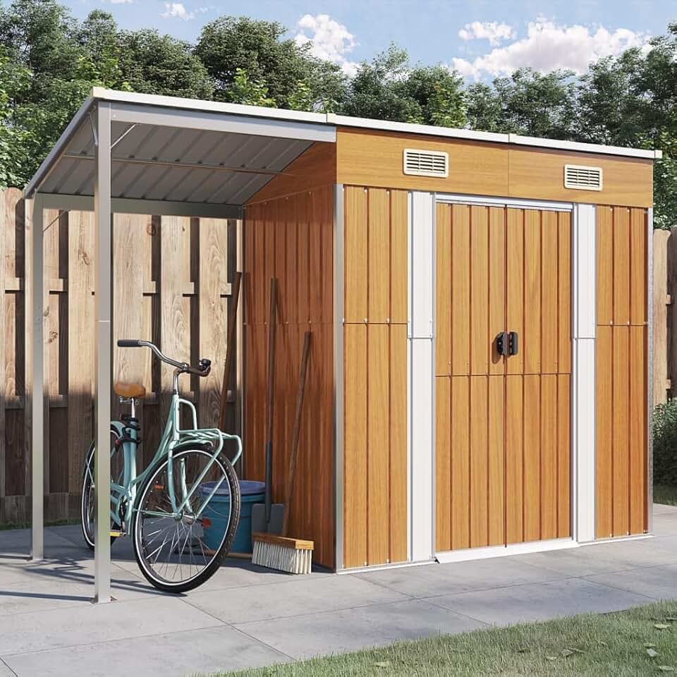 etevert - Abri de Jardin toit prolongé 277x110,5x181cm marron clair