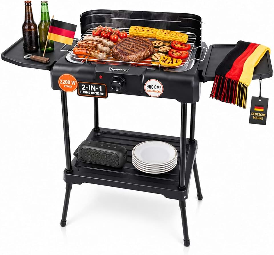etevert - BBQ231 - barbecue électrique 2 en 1, thermostat, stockage, chauffage - BBQ231