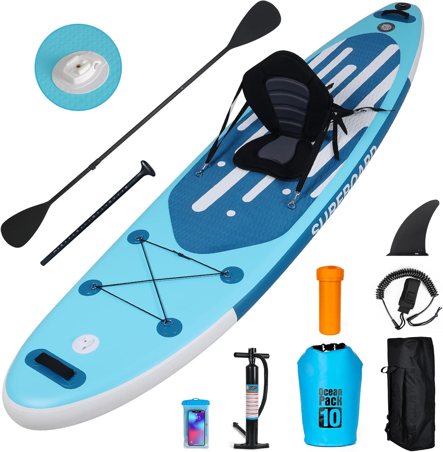 etevert - Paddle gonflable adulte - 320/335cm - 2 places, siège kayak, pagaie alu, support caméra, jusqu'à 150kg