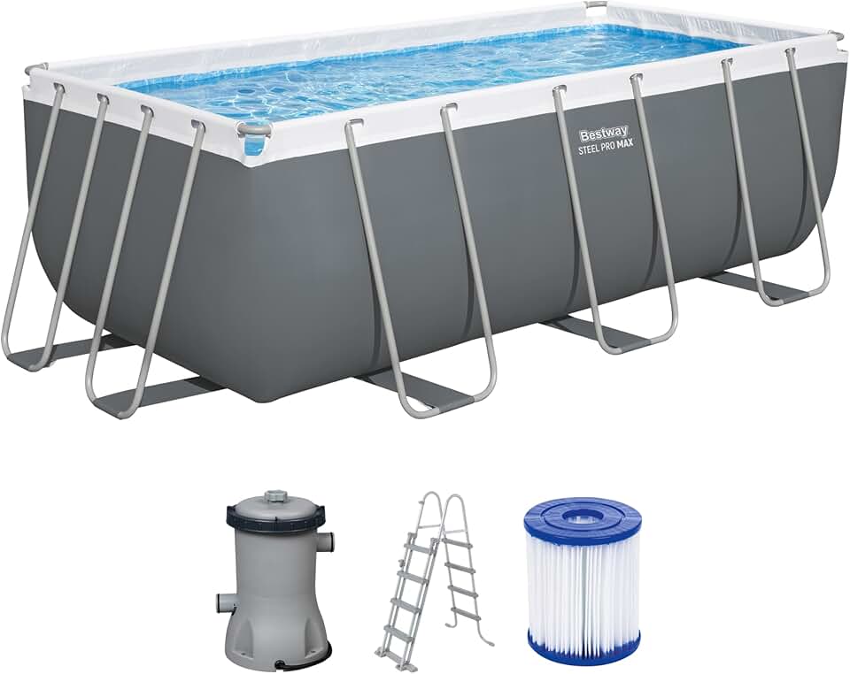 etevert Steel Pro Max Kit Piscine Hors Sol - 412 cm x 201 cm x 122 cm - Gris foncé