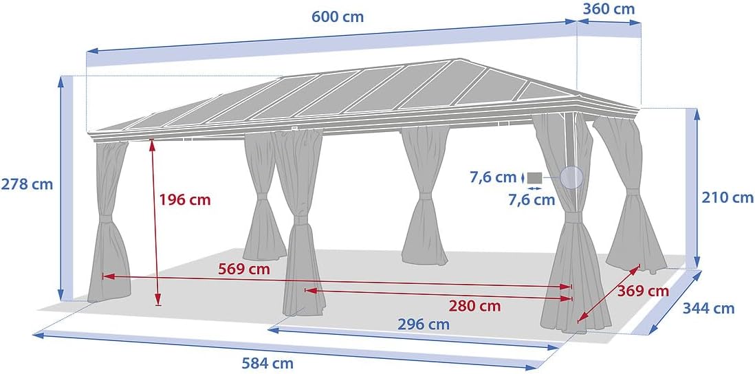 etevert - Pergola Belize - 3,6x6m - Aluminium et polycarbonate