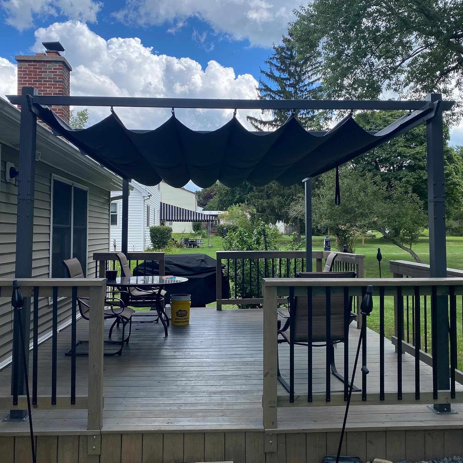 etevert - Pergola aluminium - 4,8x3,5m - toit coulissant, tissu teint en fil, gris