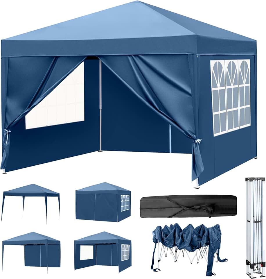 etevert - tonnelle pliante série pop-up - 3x3m - imperméable, UV 50+, 4 côtés, acier, hauteur réglable