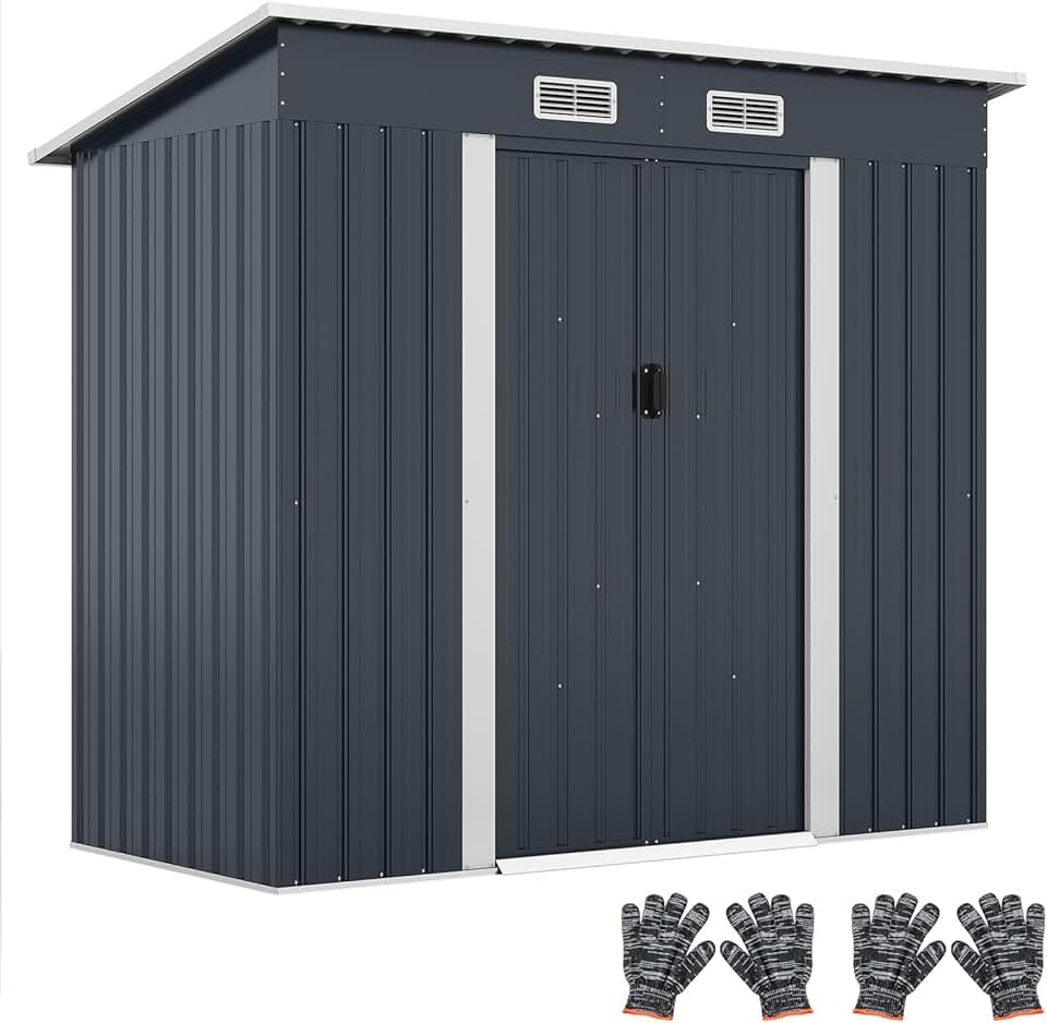 etevert - Abri de Jardin métal - 2 m² - Porte coulissante, toit incliné, 4 aérations, fondation