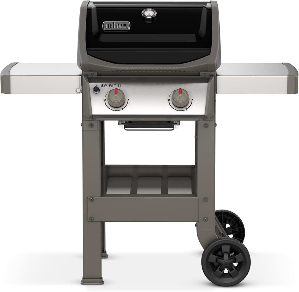 etevert - Spirit II E-210 - 51x46 cm - Barbecue gaz 2 brûleurs, grilles GBS, GS4, tablettes noir/argent