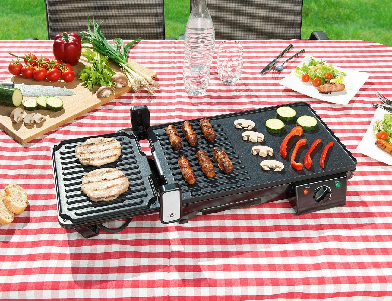 etevert - grille-plancha 2 en 1 2000W - table - cuisson rapide