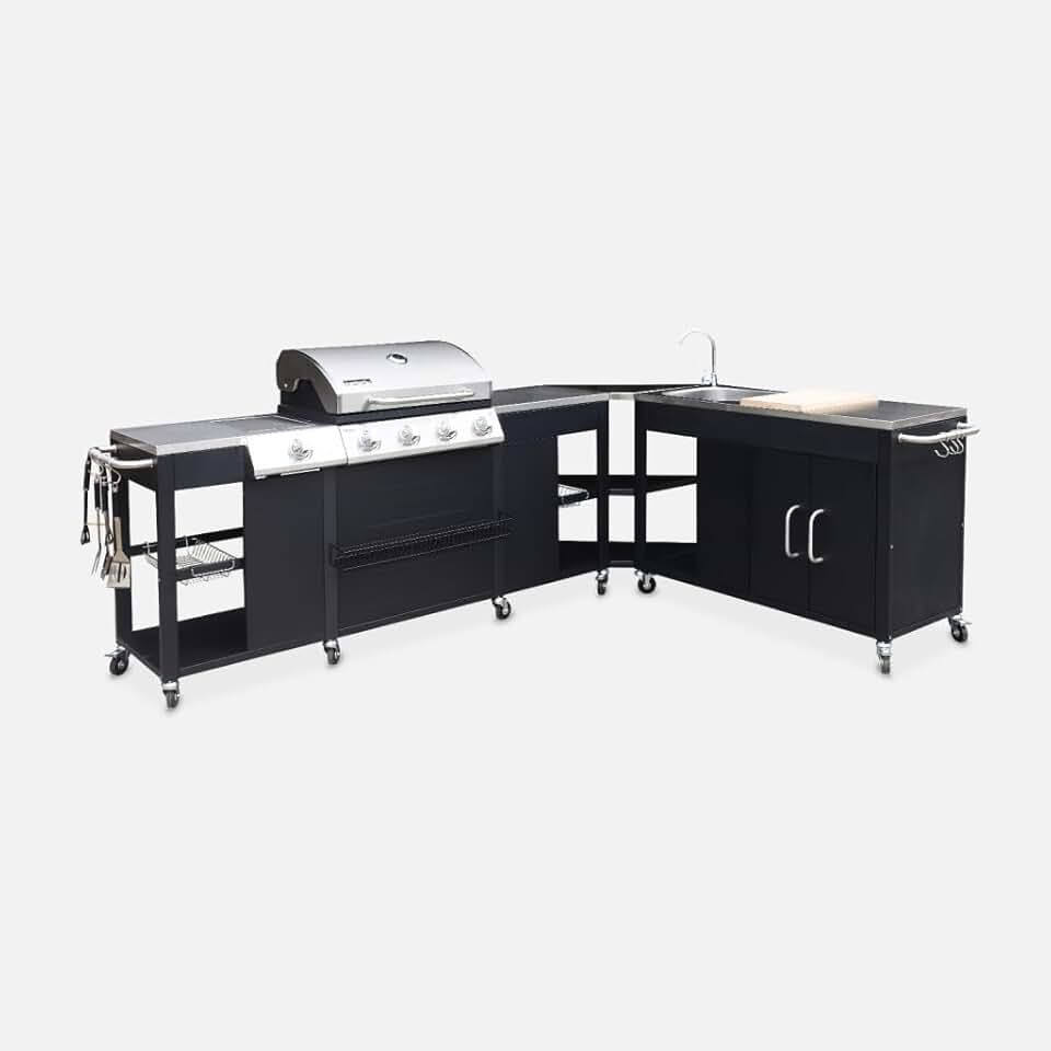 etevert - Rochefort - barbecue gaz 5 brûleurs, évier, plancha, plan travail, accessoires