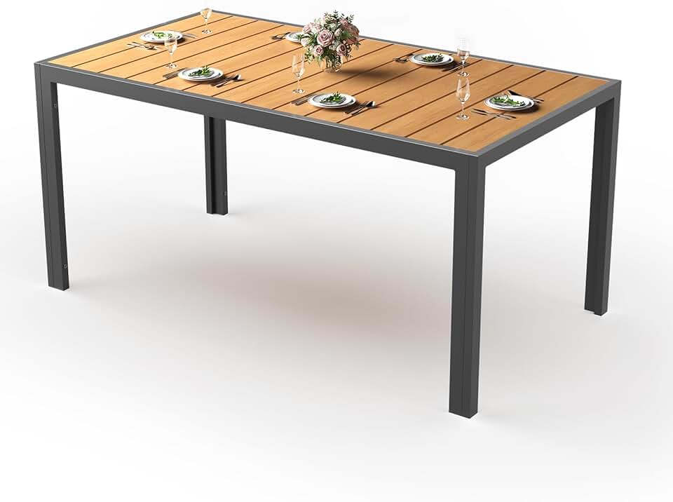etevert - Table de jardin teck 150x80cm aluminium antirouille, extérieur
