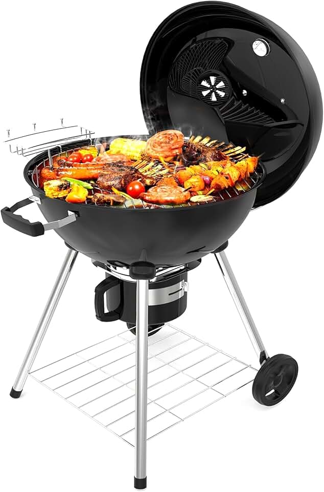etevert - 21 inch Barbecue boule, 83x71x105,5cm, tiroir à cendres, couvercle
