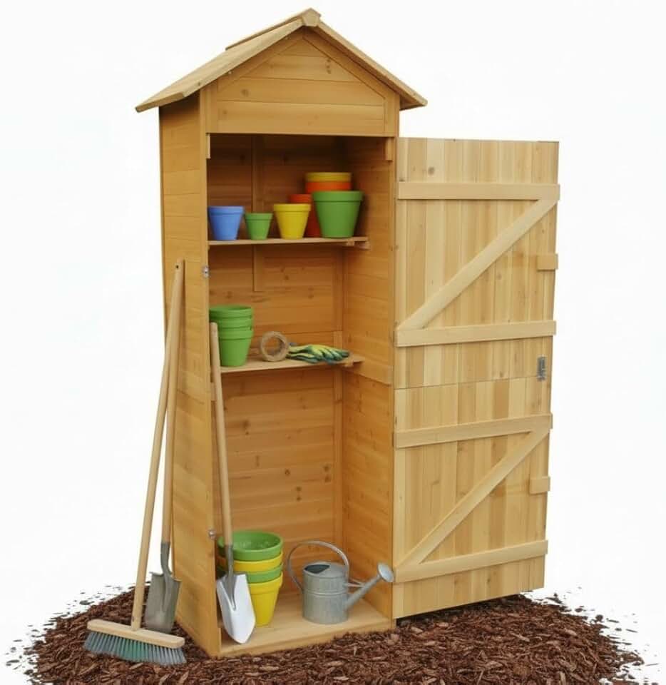 etevert - abri de jardin XXL - 79x49x190 cm - bois, toit pointu, armoire