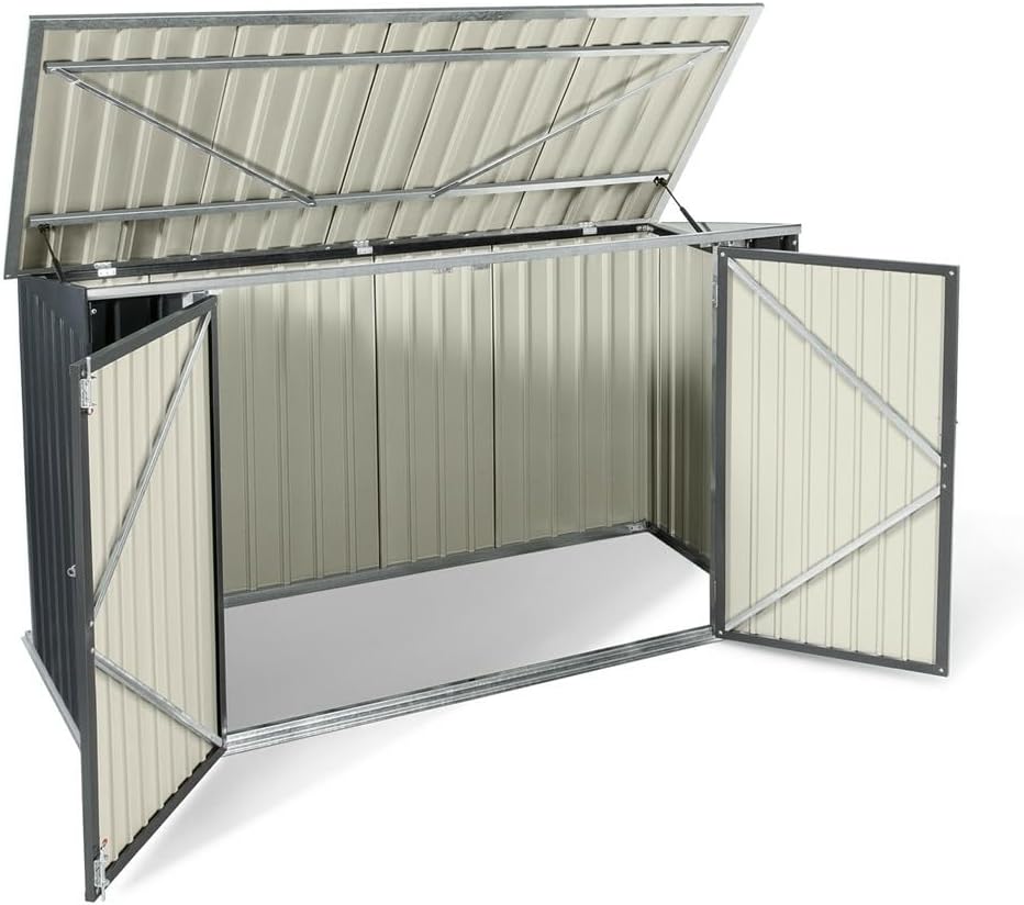 etevert - Abri de jardin métal 210x105x130cm - toit ouvrant, double porte, rangement vélos