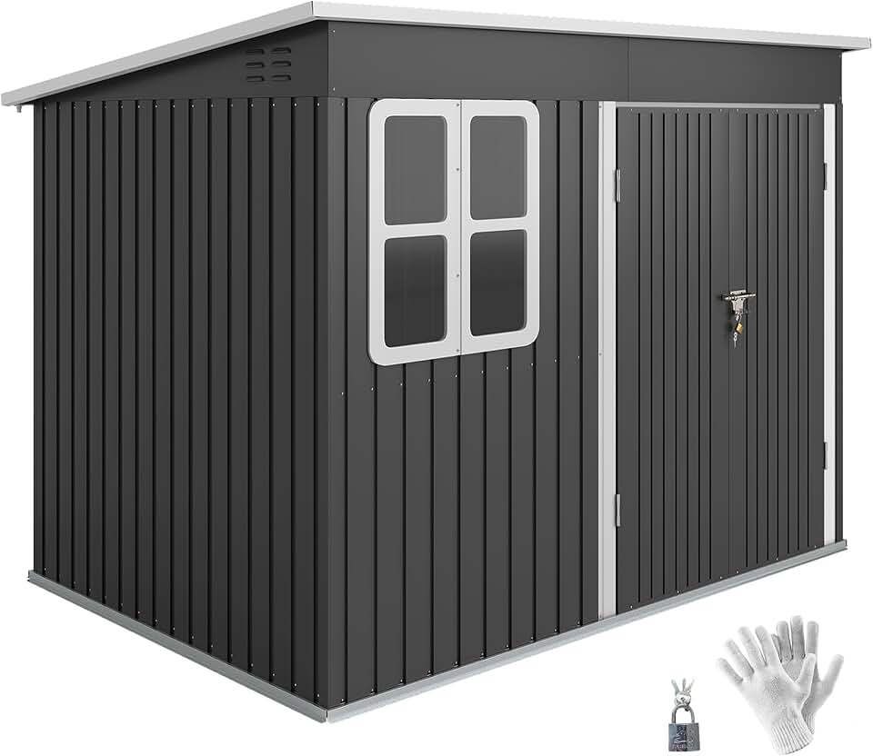 etevert - Abri de jardin métal 260x177x190cm, 4,13m², fenêtre, toit appentis, porte verrouillable