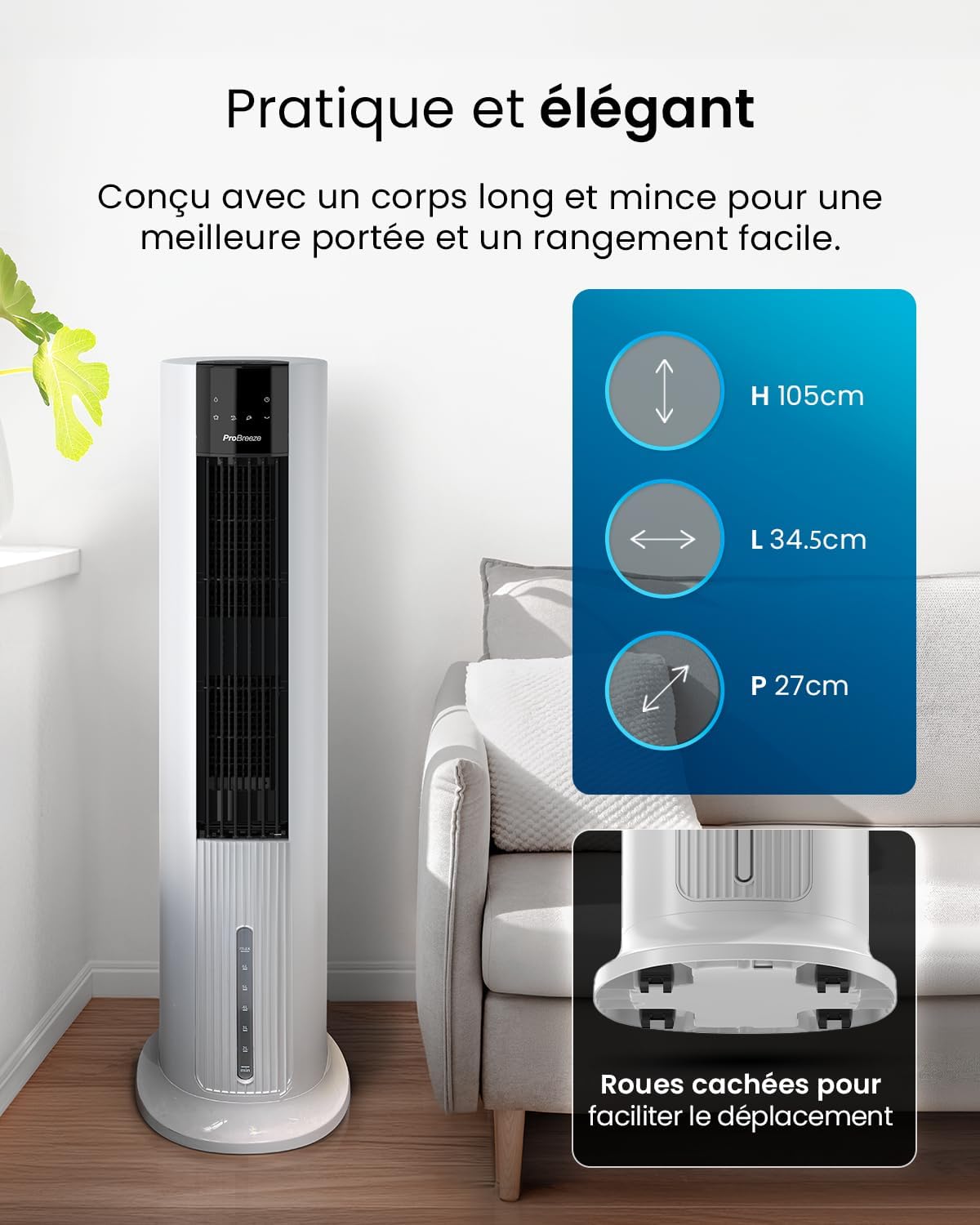 etevert OmniAir Rafraichisseur d’Air 7L 3en1, 7 Vitesses, 3 Modes, Oscillant, Minuterie 10h, Climatiseur Mobile Sans Évacuation, Silencieux, Sans Conduit, Ventilateur Refroidisseur d'Air