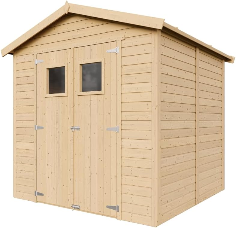 Abri de Jardin en Bois Naturel - Stockage extérieur avec fenêtres H228x222x233 cm/4,2 m² Hangar en Bois Naturel - Atelier Rangement Outils et vélos- etevert M351